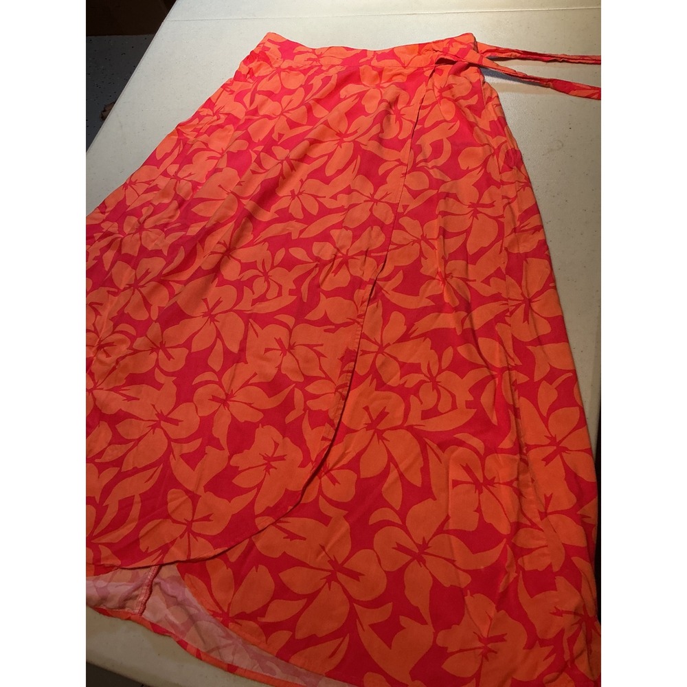 J.Crew Re-Imagined Orange Pink Tropical Floral Wrap Maxi Skirt XS